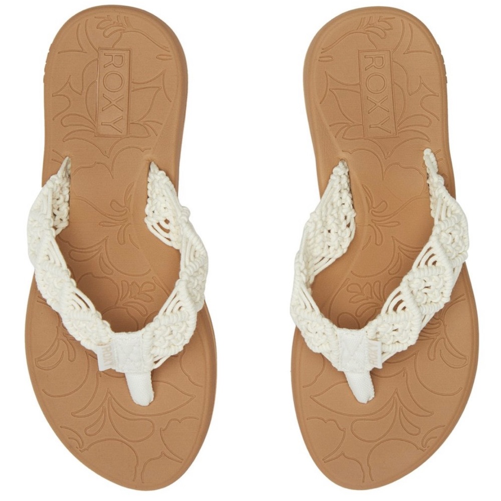 SOLD on other platform Roxy cream macrame-strap flip flops